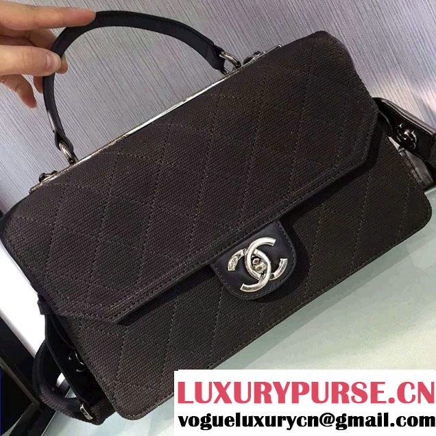Chanel Jersey and Calfskin Top Handle Shoulder Bag Black 2016