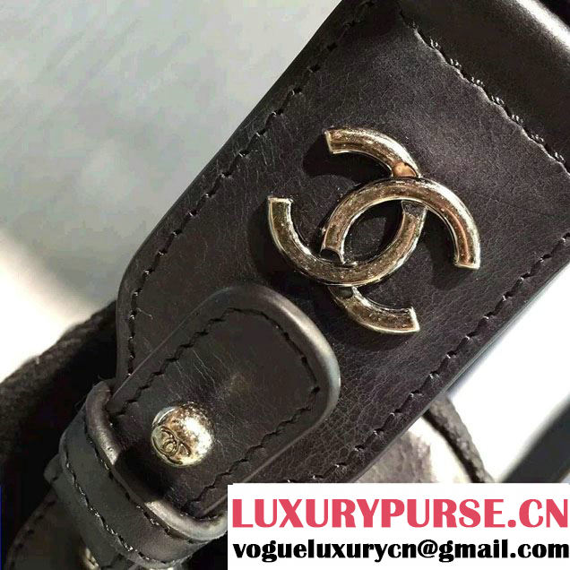 Chanel Jersey and Calfskin Top Handle Shoulder Bag Black 2016