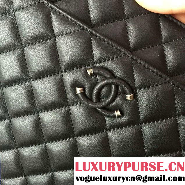 Chanel Quilted Calfskin/Ruthenium Metal Tote Bag A98551 Black 2016