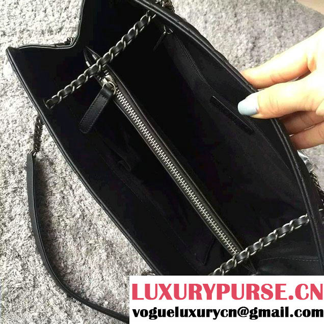 Chanel Quilted Calfskin/Ruthenium Metal Tote Bag A98551 Black 2016