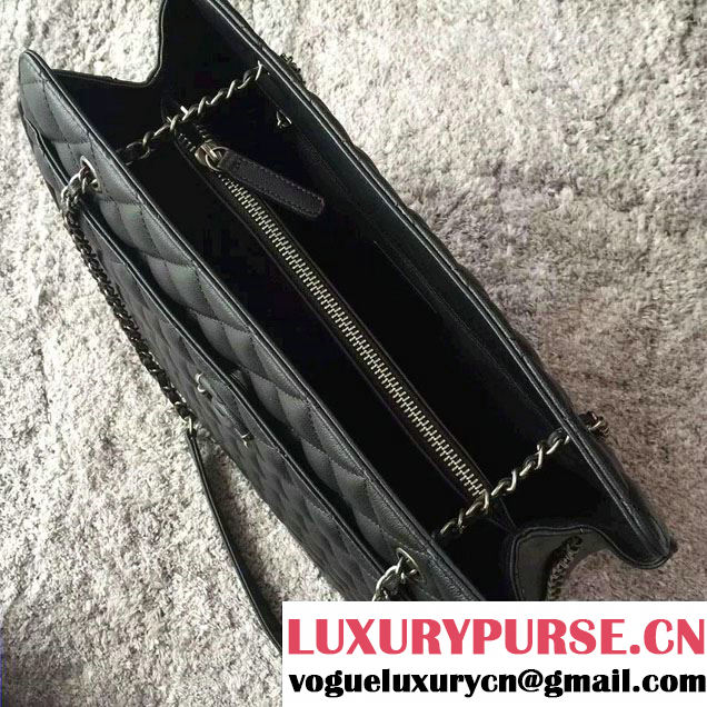 Chanel Quilted Calfskin/Ruthenium Metal Tote Bag A98551 Black 2016
