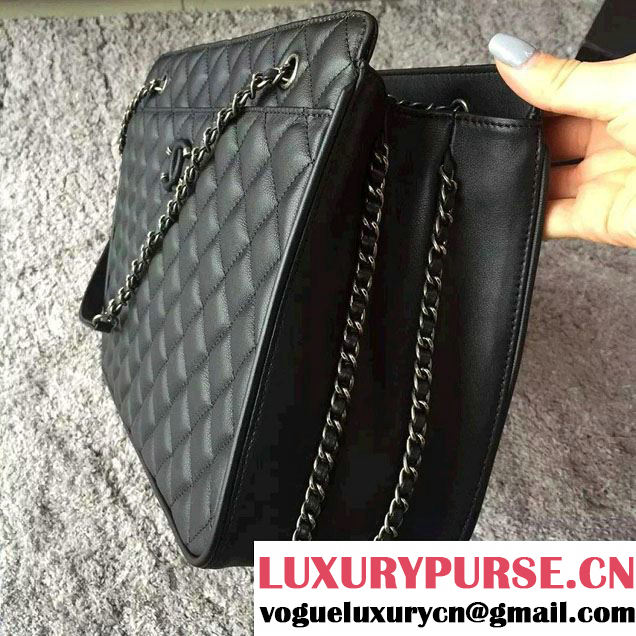 Chanel Quilted Calfskin/Ruthenium Metal Tote Bag A98551 Black 2016
