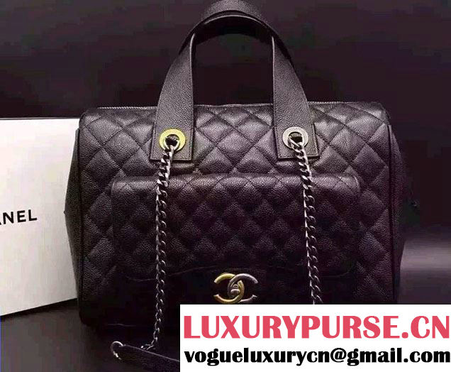Chanel Grained Metallic Calfskin Bowling Bag A98555 Black 2016