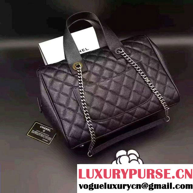 Chanel Grained Metallic Calfskin Bowling Bag A98555 Black 2016