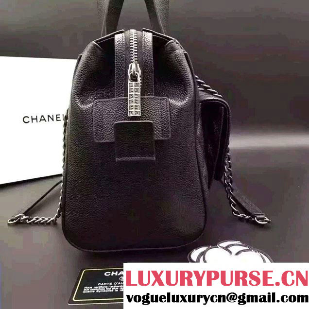Chanel Grained Metallic Calfskin Bowling Bag A98555 Black 2016