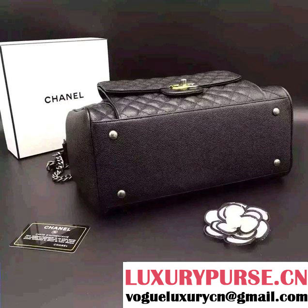 Chanel Grained Metallic Calfskin Bowling Bag A98555 Black 2016