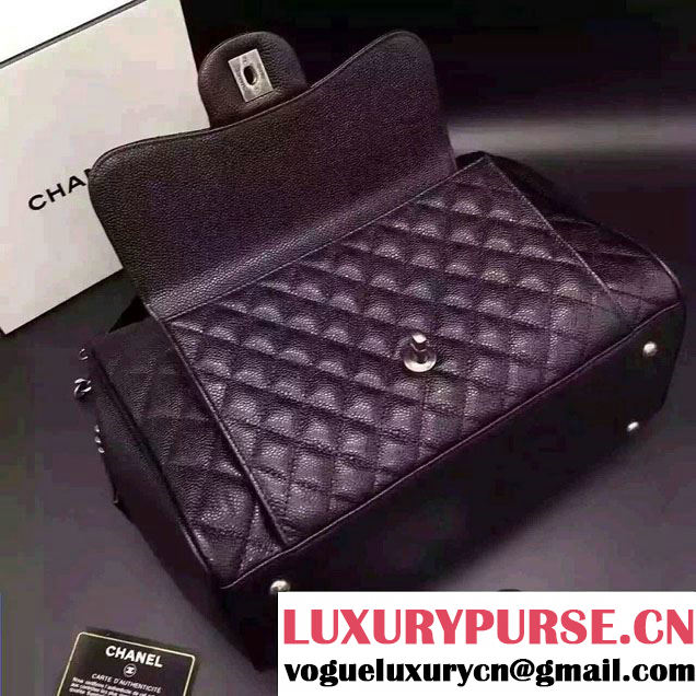 Chanel Grained Metallic Calfskin Bowling Bag A98555 Black 2016