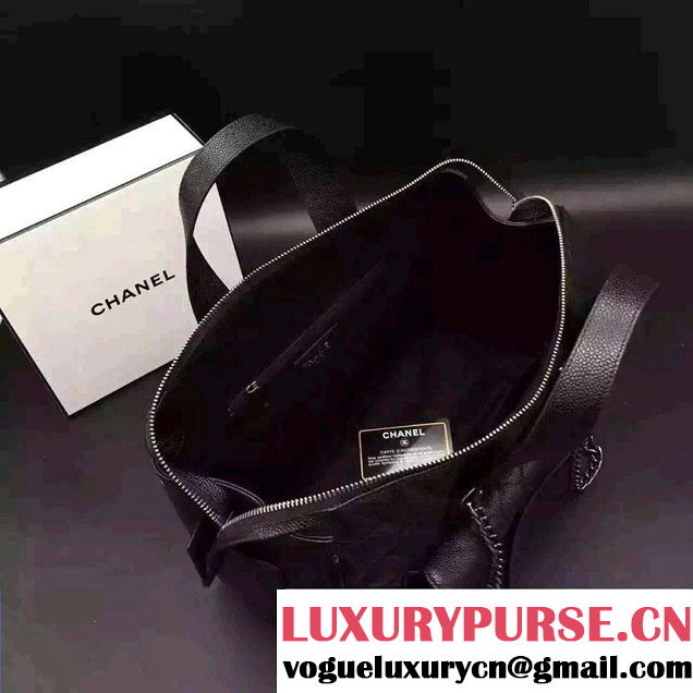 Chanel Grained Metallic Calfskin Bowling Bag A98555 Black 2016