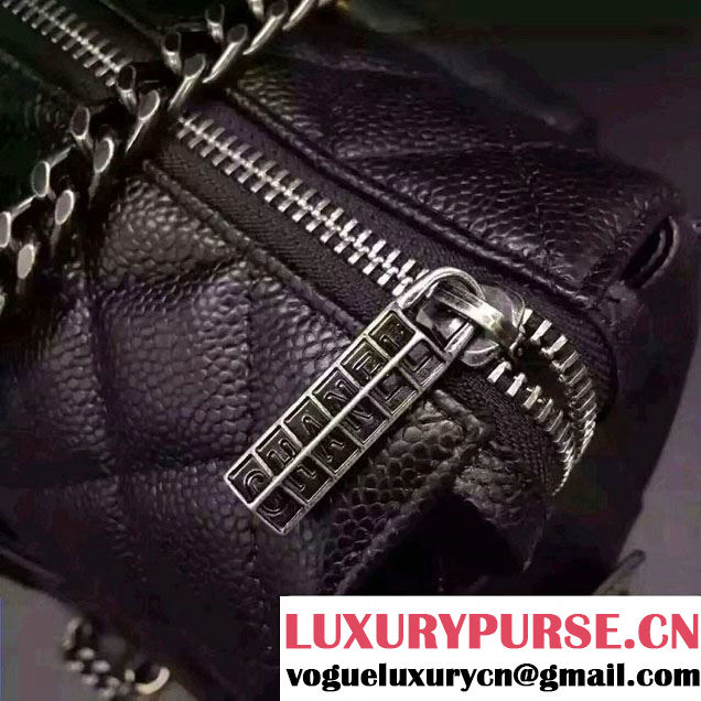 Chanel Grained Metallic Calfskin Bowling Bag A98555 Black 2016