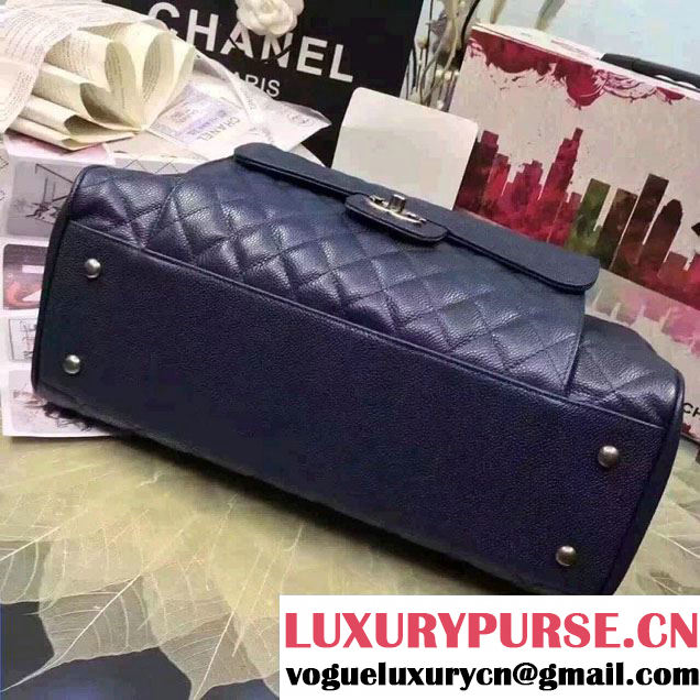 Chanel Quilted Grained Calfskin Large Shopping Bag A98557 Dark Blue 2016