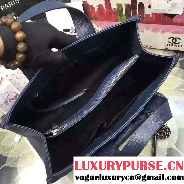 Chanel Quilted Grained Calfskin Large Shopping Bag A98557 Dark Blue 2016