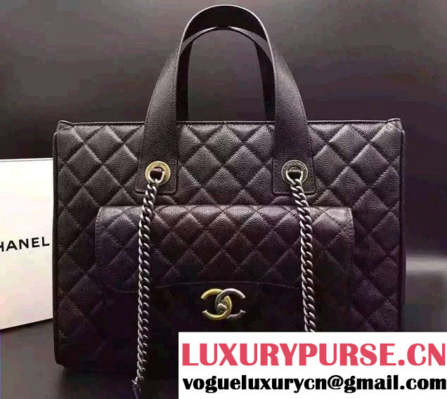 Chanel Quilted Grained Calfskin Large Shopping Bag A98557 Black 2016