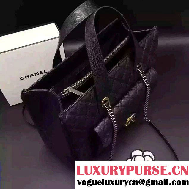 Chanel Quilted Grained Calfskin Large Shopping Bag A98557 Black 2016