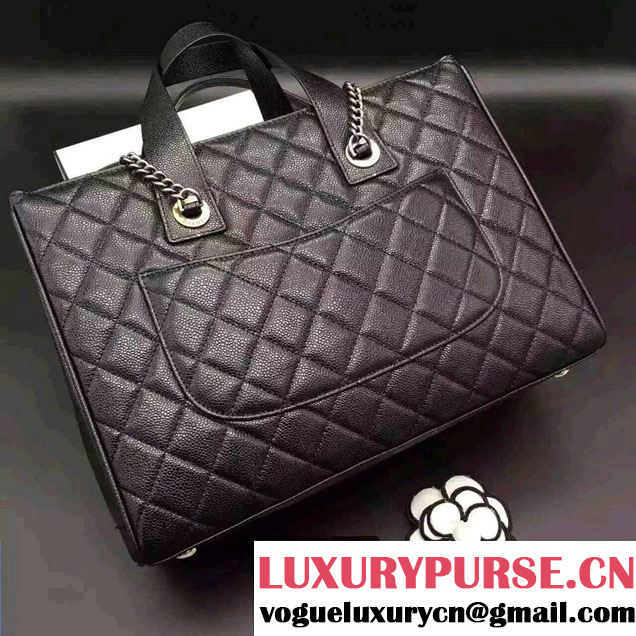 Chanel Quilted Grained Calfskin Large Shopping Bag A98557 Black 2016
