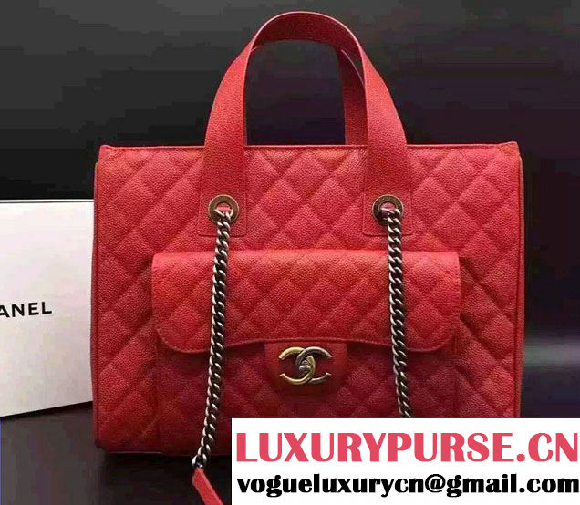 Chanel Quilted Grained Calfskin Large Shopping Bag A98557 Red 2016