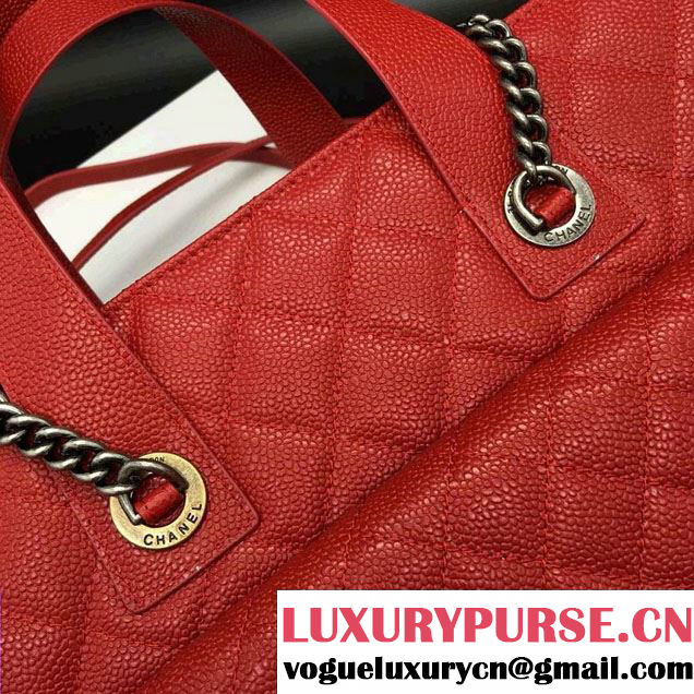 Chanel Quilted Grained Calfskin Large Shopping Bag A98557 Red 2016
