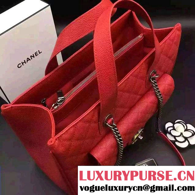 Chanel Quilted Grained Calfskin Large Shopping Bag A98557 Red 2016