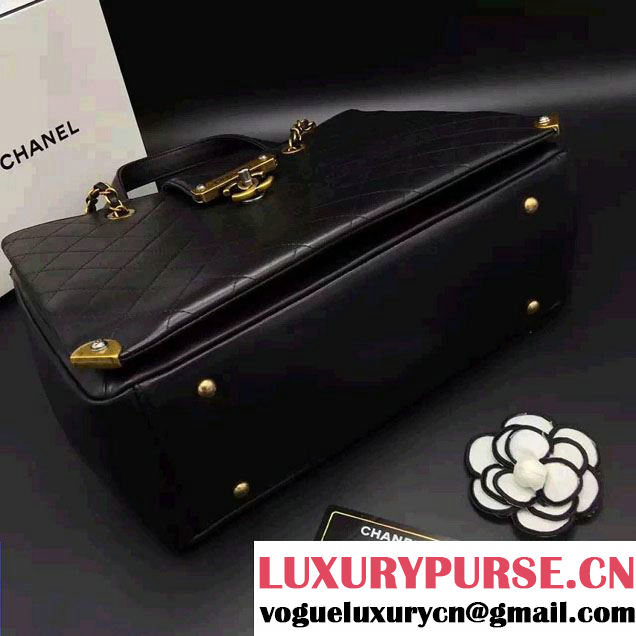 Chanel Around The Corner Calfskin Large Shopping Bag A93518 Black 2016