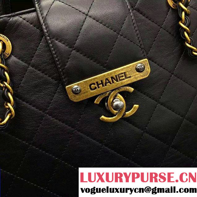 Chanel Around The Corner Calfskin Large Shopping Bag A93518 Black 2016