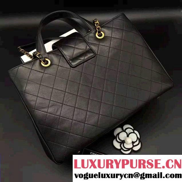 Chanel Around The Corner Calfskin Large Shopping Bag A93518 Black 2016