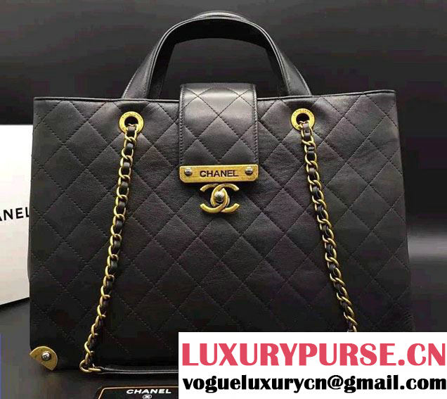 Chanel Around The Corner Calfskin Large Shopping Bag A93518 Black 2016