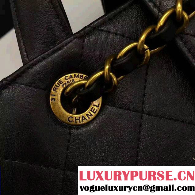 Chanel Around The Corner Calfskin Large Shopping Bag A93518 Black 2016