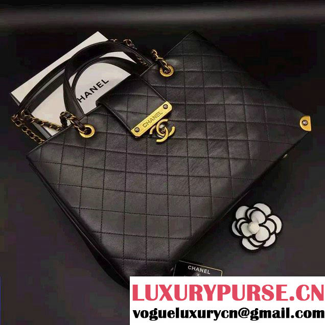 Chanel Around The Corner Calfskin Large Shopping Bag A93518 Black 2016