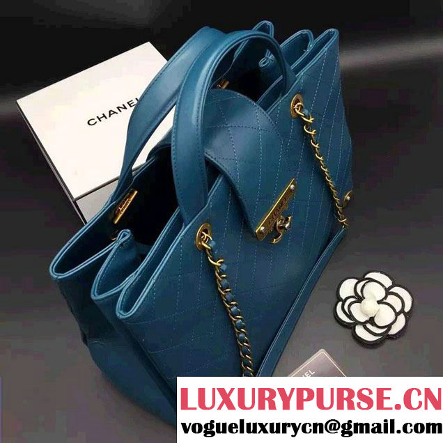 Chanel Around The Corner Calfskin Large Shopping Bag A93518 Blue Green 2016