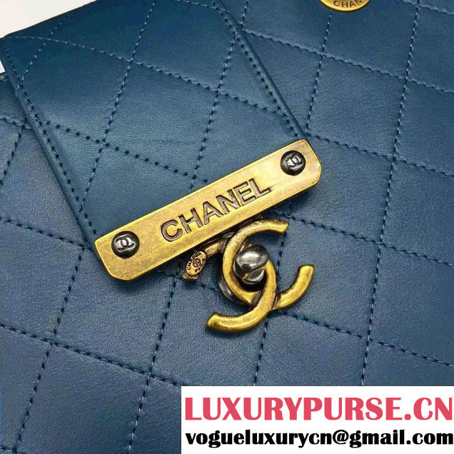 Chanel Around The Corner Calfskin Large Shopping Bag A93518 Blue Green 2016
