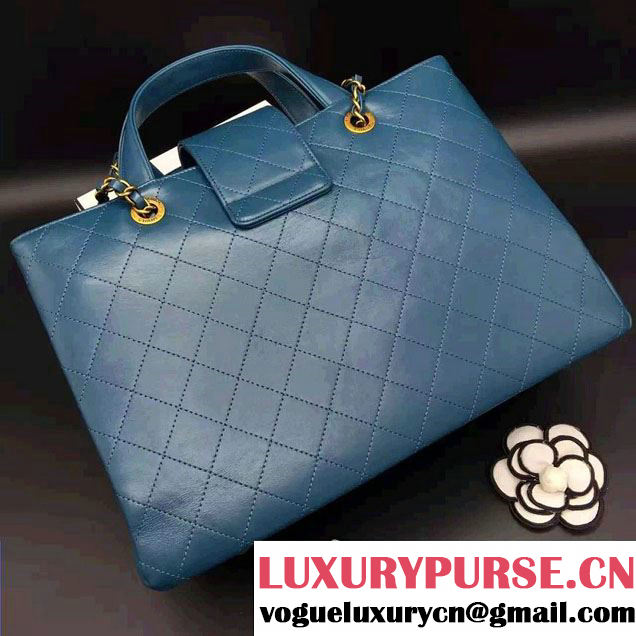 Chanel Around The Corner Calfskin Large Shopping Bag A93518 Blue Green 2016