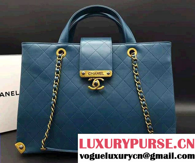 Chanel Around The Corner Calfskin Large Shopping Bag A93518 Blue Green 2016