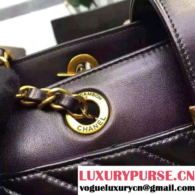 Chanel Sheepskin Chevron Tote Bag A93422 Black 2016