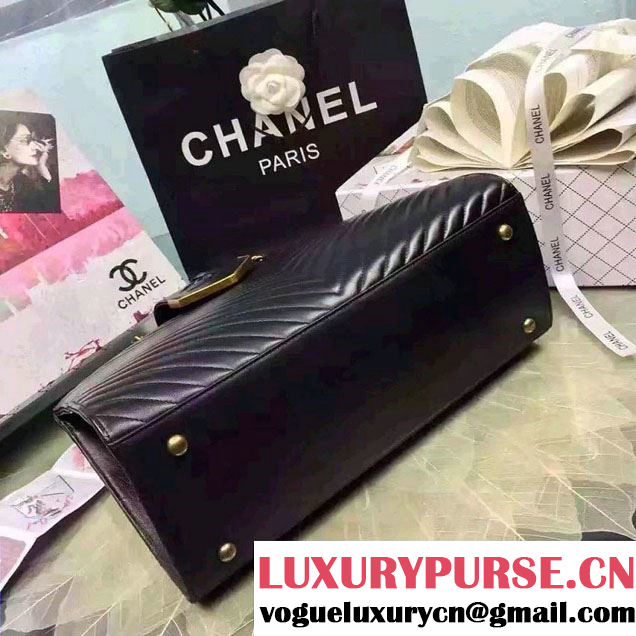 Chanel Sheepskin Chevron Tote Bag A93422 Black 2016
