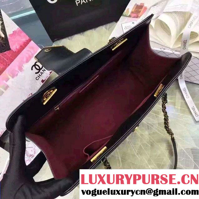 Chanel Sheepskin Chevron Tote Bag A93422 Black 2016