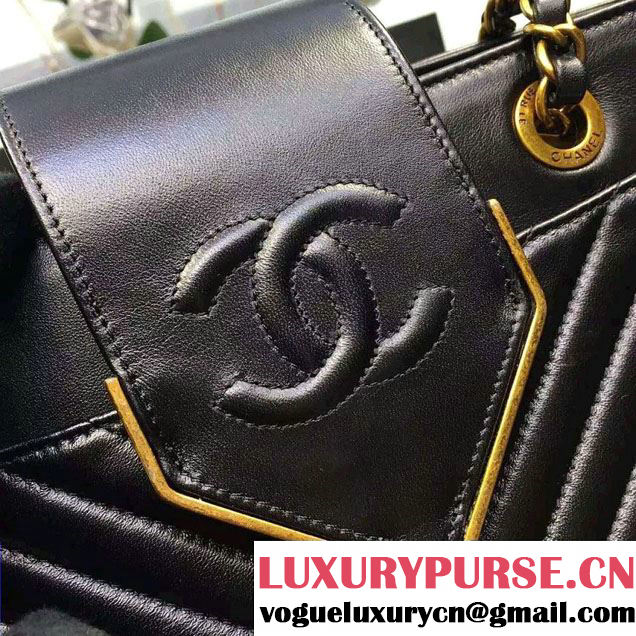 Chanel Sheepskin Chevron Tote Bag A93422 Black 2016