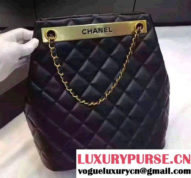 Chanel Sheepskin Quilted Drawstring Bag A93494 Black 2016