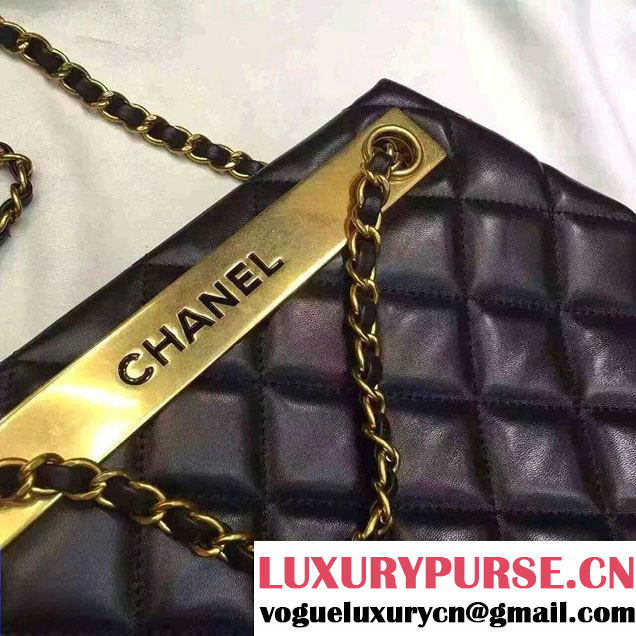 Chanel Sheepskin Quilted Drawstring Bag A93494 Black 2016