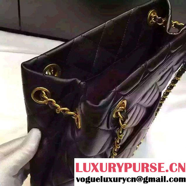 Chanel Sheepskin Quilted Drawstring Bag A93494 Black 2016