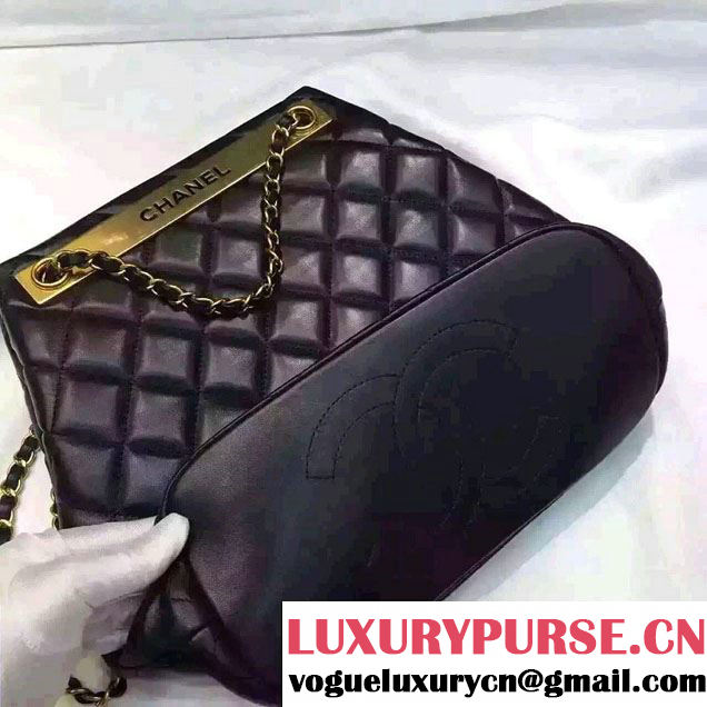 Chanel Sheepskin Quilted Drawstring Bag A93494 Black 2016