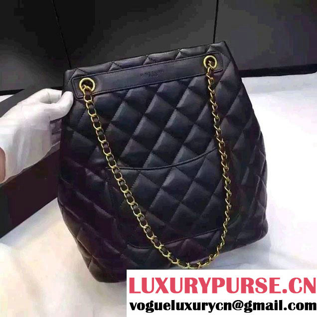 Chanel Sheepskin Quilted Drawstring Bag A93494 Black 2016