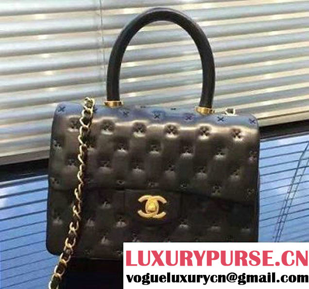 Chanel Embroidery Threads Top Handle Small Flap Bag Black 2016