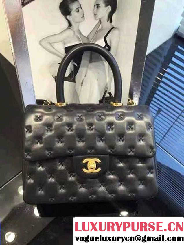 Chanel Embroidery Threads Top Handle Small Flap Bag Black 2016