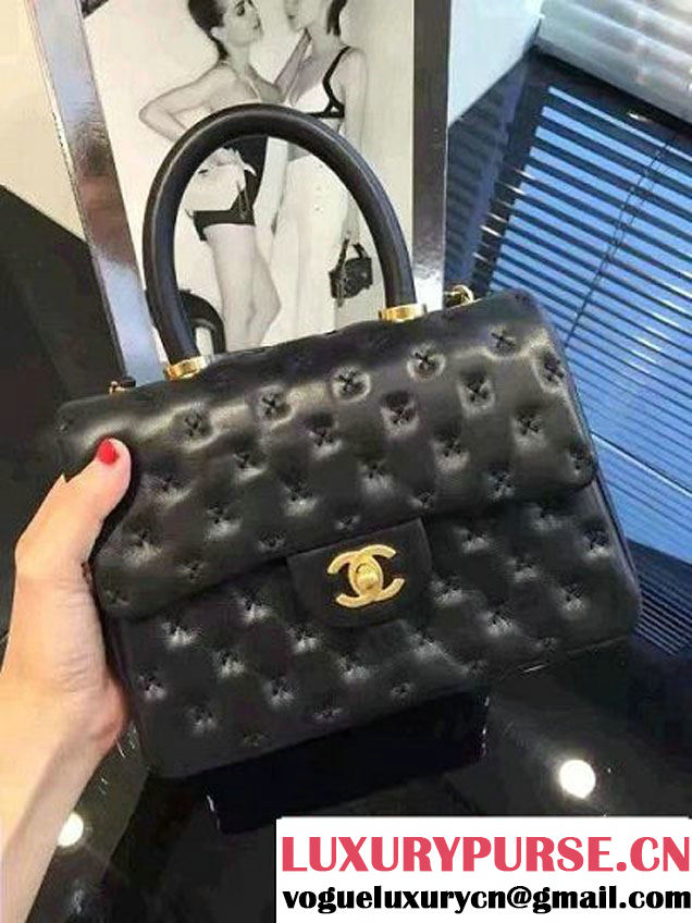 Chanel Embroidery Threads Top Handle Small Flap Bag Black 2016
