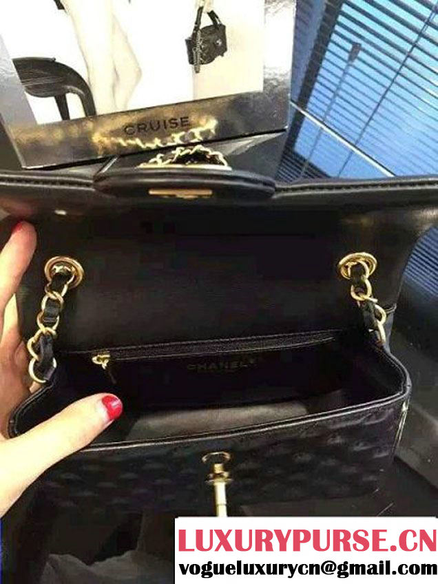 Chanel Embroidery Threads Top Handle Small Flap Bag Black 2016