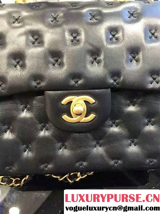 Chanel Embroidery Threads Top Handle Small Flap Bag Black 2016