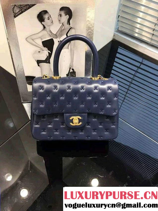 Chanel Embroidery Threads Top Handle Small Flap Bag Royal Blue 2016