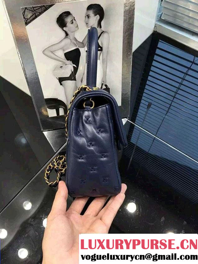 Chanel Embroidery Threads Top Handle Small Flap Bag Royal Blue 2016