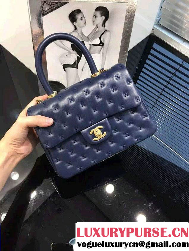 Chanel Embroidery Threads Top Handle Small Flap Bag Royal Blue 2016