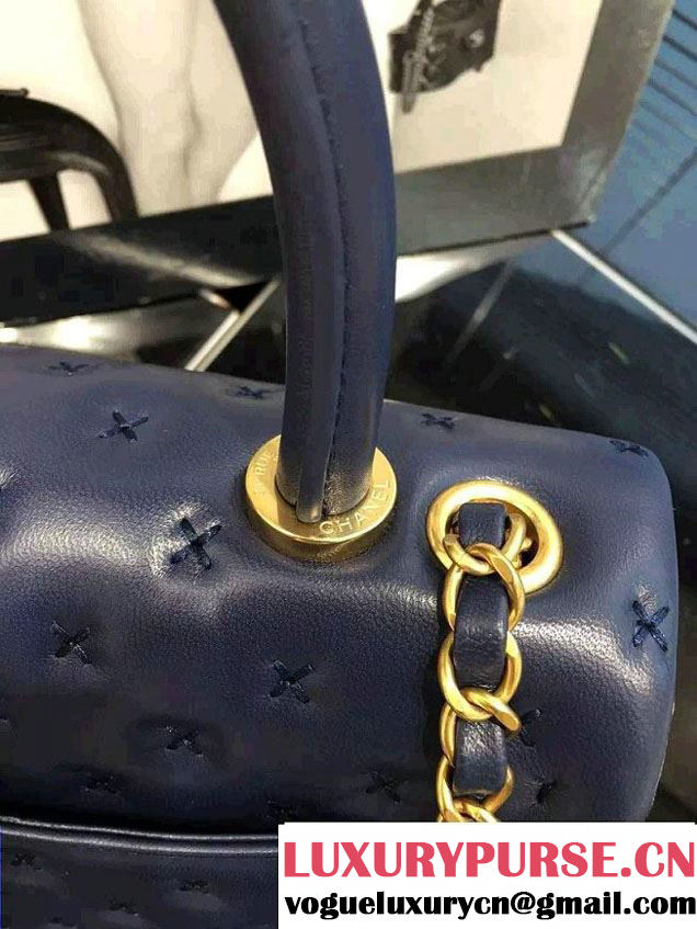 Chanel Embroidery Threads Top Handle Small Flap Bag Royal Blue 2016