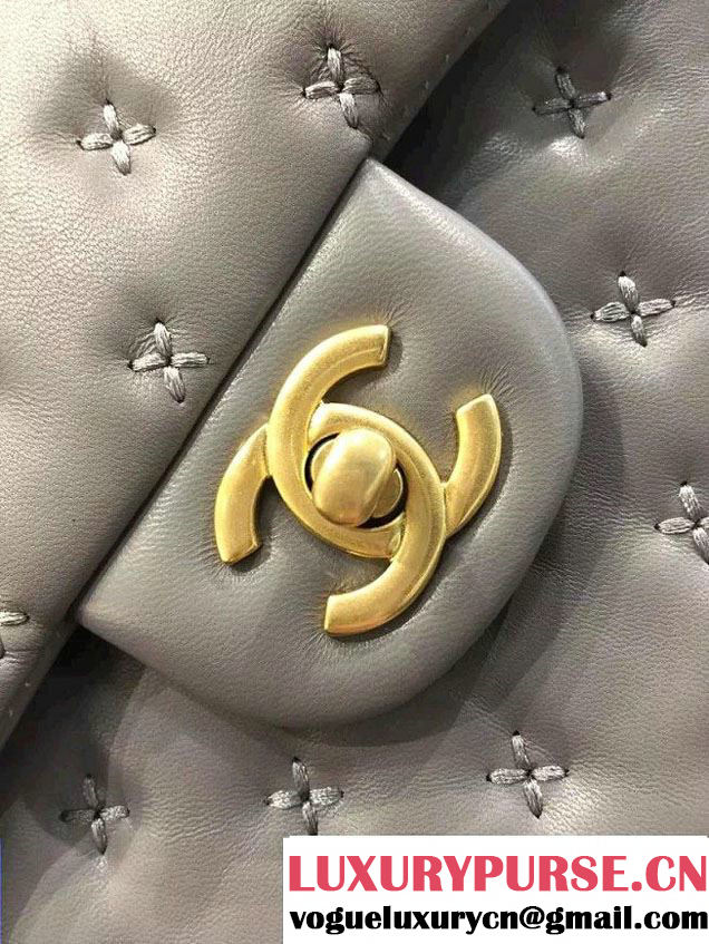 Chanel Embroidery Threads Top Handle Small Flap Bag Gray 2016